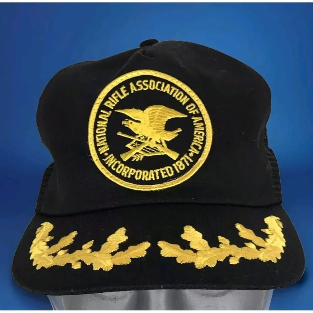 NRA Vintage Hat Cap Black Gold K-Products Made in USA Trucker Embroidered